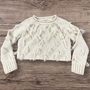 Apiece Apart Luluc Alpaca Blend Fringe Crew Sweater Grey Women’s XS